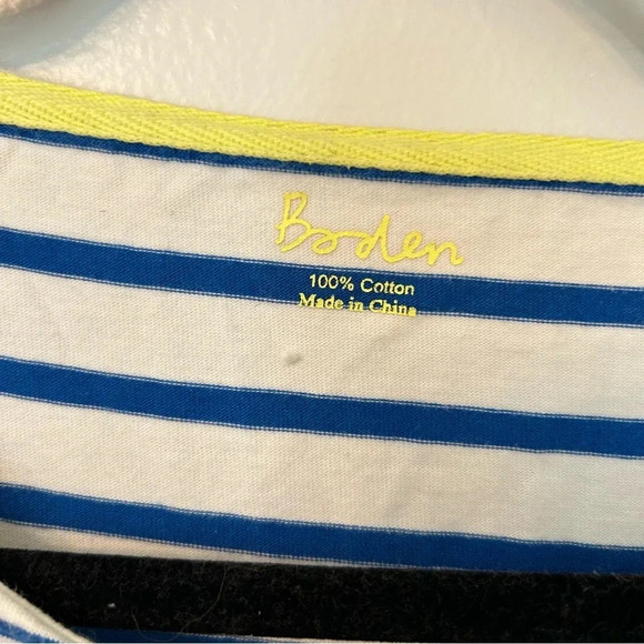 Boden Blue and White Striped Boatneck Dress Sz 4 Buttons on Shoulders 2 pockets - Picture 4 of 9